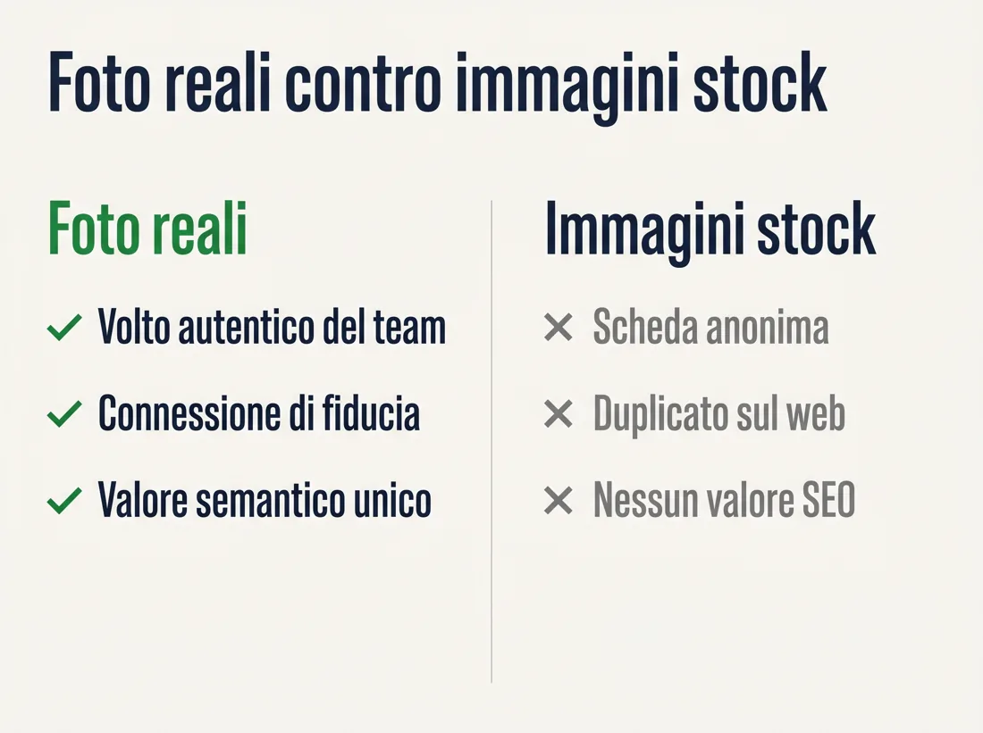 Confronto foto reali contro immagini stock su Google Business Profile