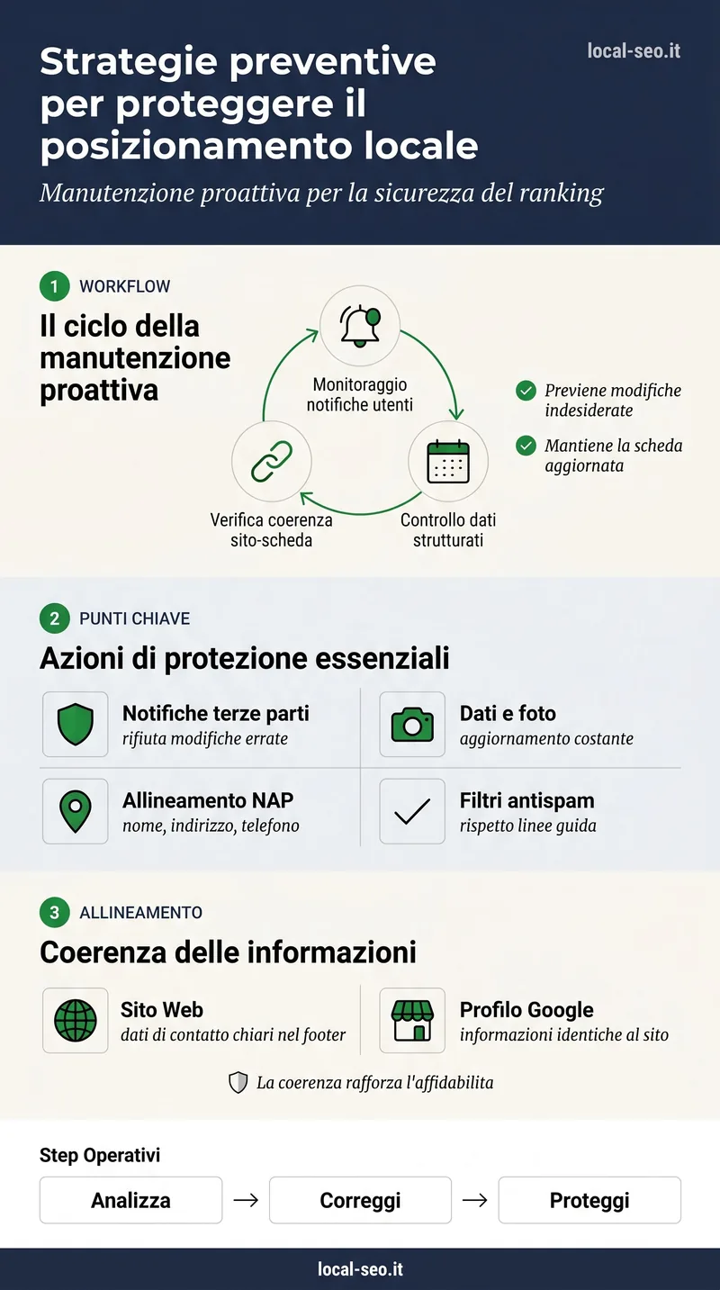 Infografica: strategie preventive contro la sospensione del Google Business Profile