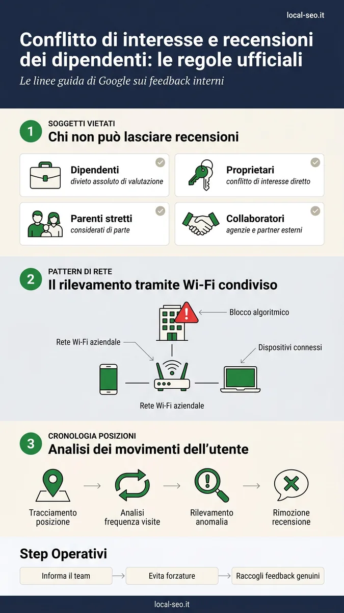 Infografica: conflitto di interesse e recensioni dei dipendenti, le regole ufficiali di Google