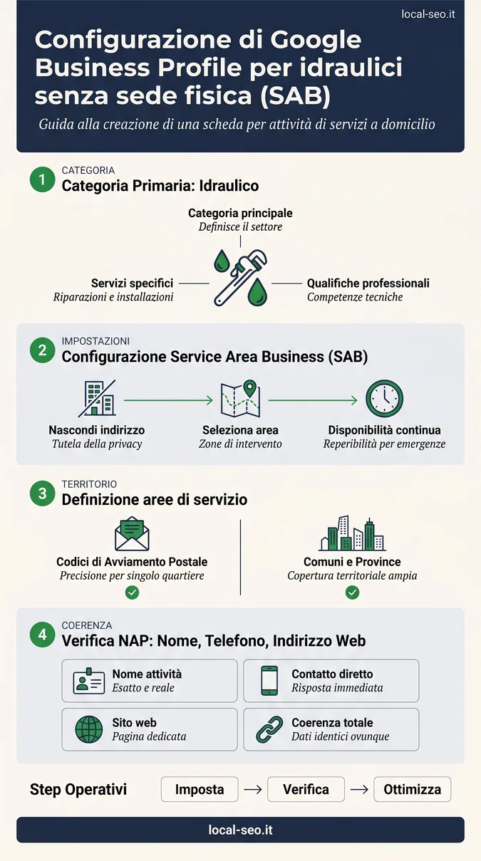 Configurazione del Google Business Profile per idraulici senza sede fisica come Service Area Business