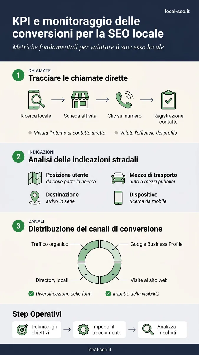 KPI e monitoraggio delle conversioni per la SEO locale: chiamate, indicazioni stradali e canali