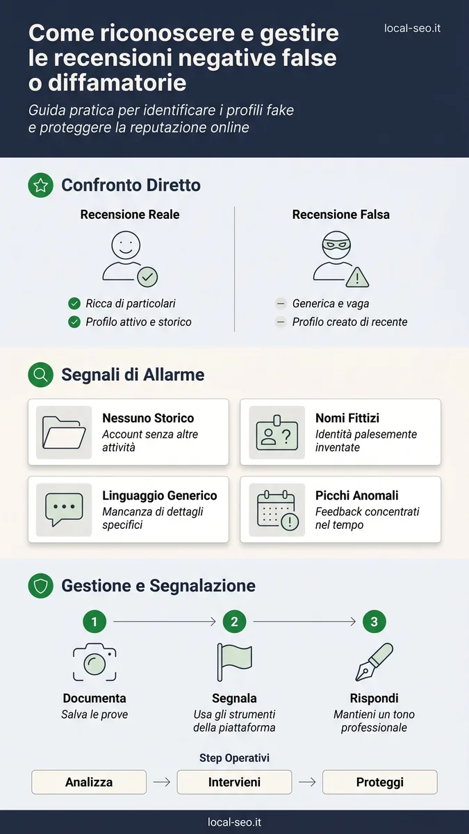 Infografica: come riconoscere e gestire le recensioni negative false o diffamatorie