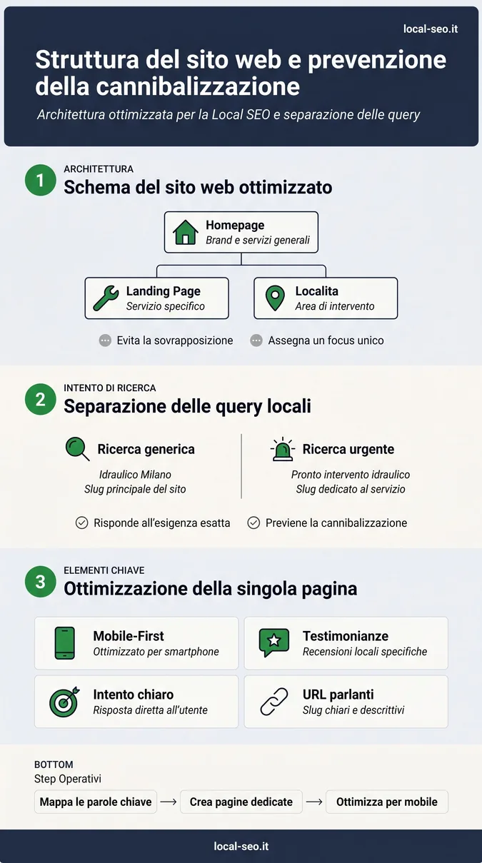 Struttura del sito web di un idraulico per prevenire la cannibalizzazione tra homepage e landing page